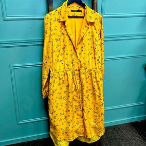 RALPH LAUREN Womens Yellow Floral Print Long Sleeve Shirt dress.